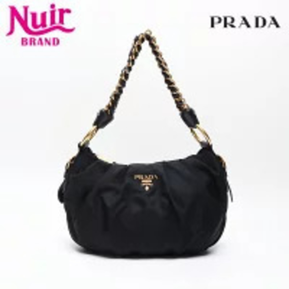 Prada Logo Chain Shoulder Bag Black